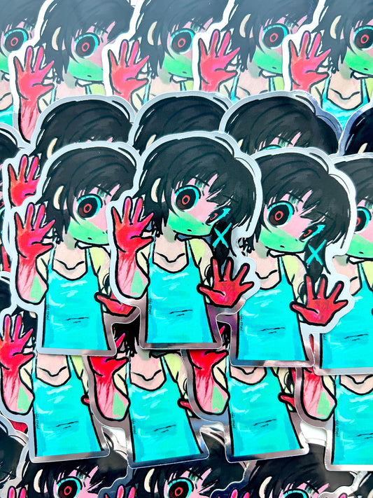 Red Handed Lain Sticker 3" Reflective Mirror